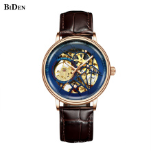 BIDEN 0219 Men Custom Logo Automatic Mechanical Watch Fashion Leather Brown Watch